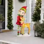 Elf with reindeer Christmas decoration entrance display