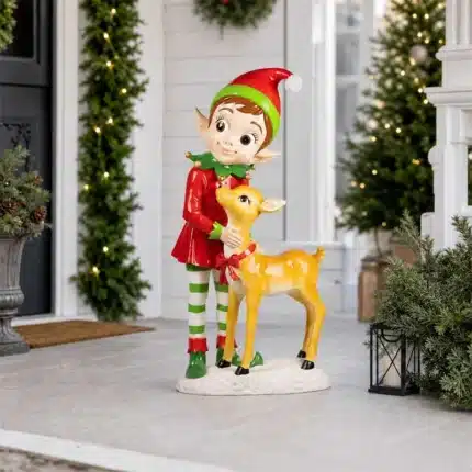 Elf with reindeer Christmas decoration entrance display