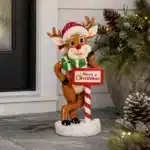 Funny reindeer with sign Christmas decoration entrance display
