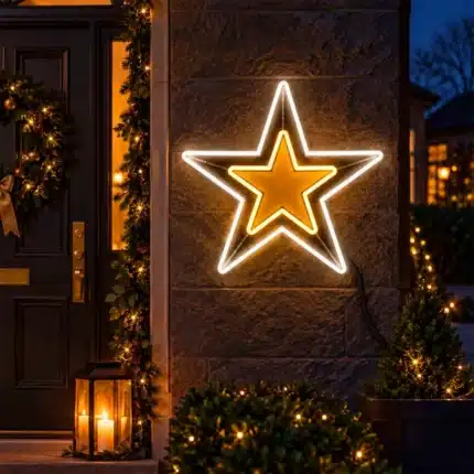 Gold double star 2D Christmas decoration entrance display