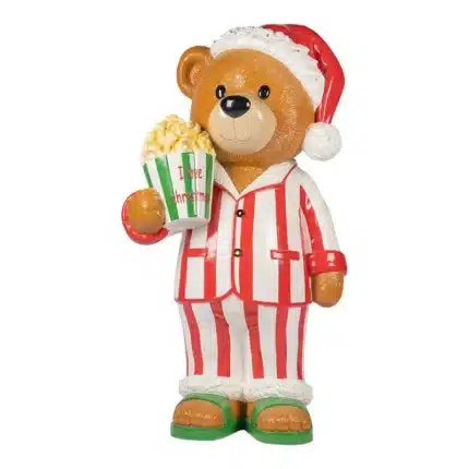 LED bear with tub of popcorn Christmas decoration product image