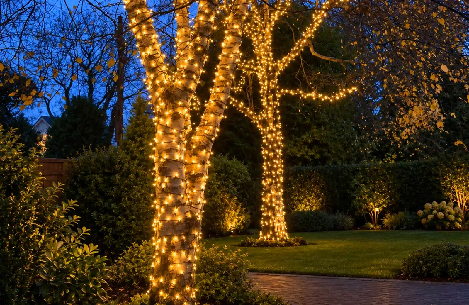 Outdoor Christmas lights decorating trees