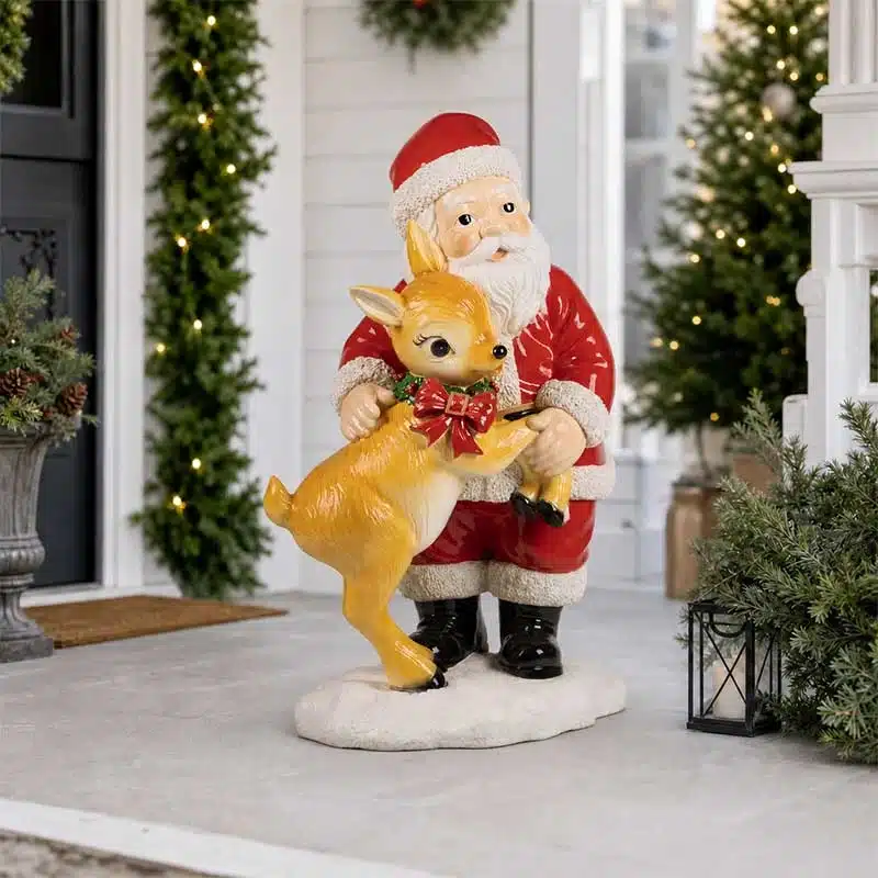 Santa-with-Reindeer-Christmas-Decoration-Entrance-Display Santa with reindeer Christmas decoration entrance display