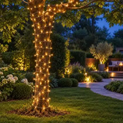 Warm white with warm white flash connectable Christmas lights white cable outside display